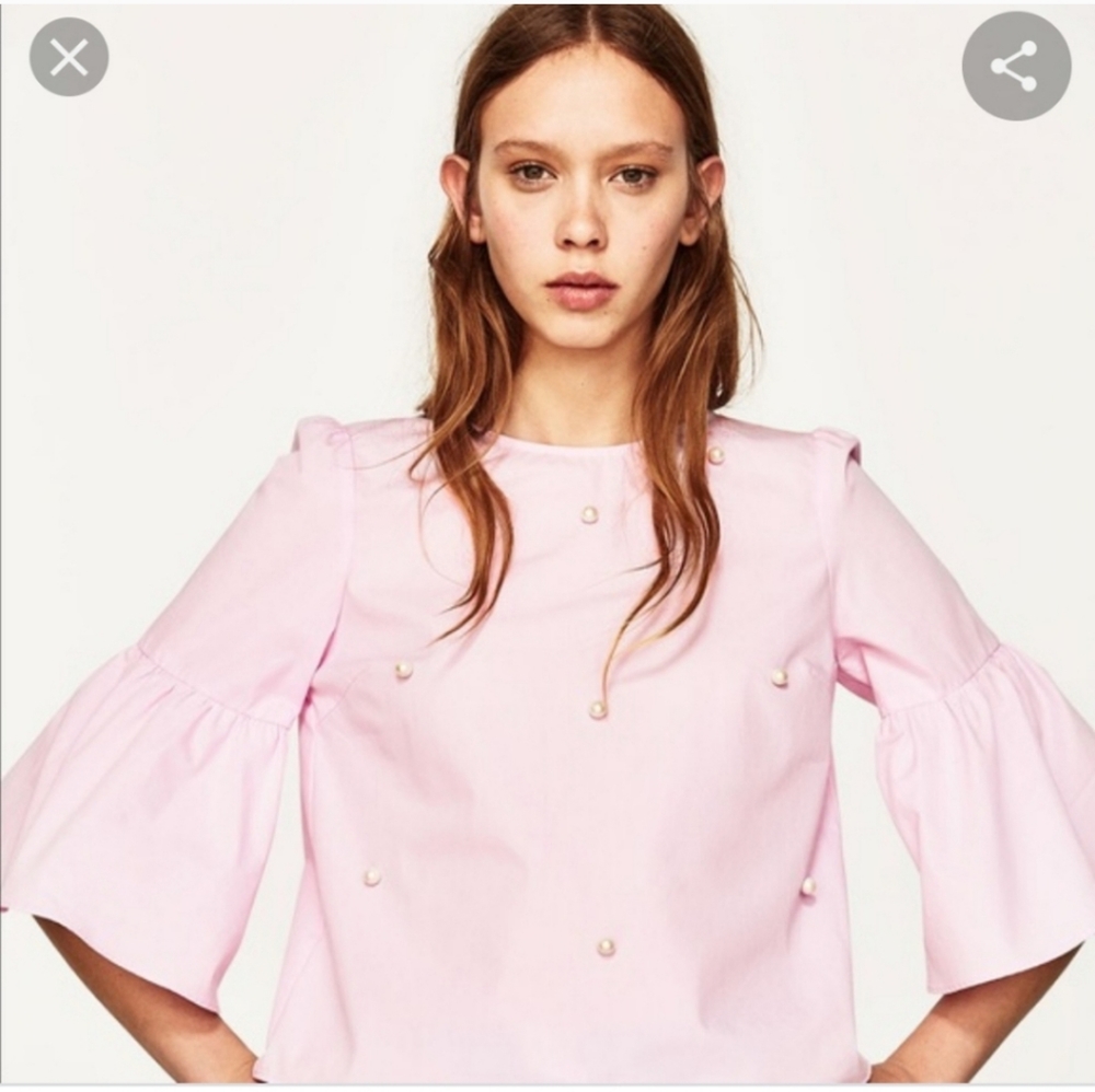 Zara Basic Pink Bell-Sleeve Blouse